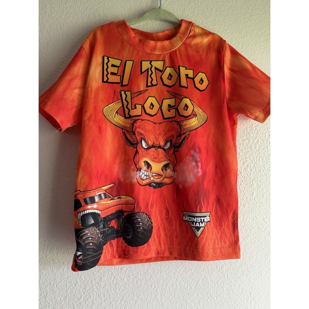 Monster Jam El Toro Loco Boys Graphic T-Shirt Orange Size 5t 100% Polyester